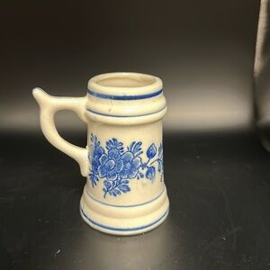 Vintage Beer Stein Small Delft Style Blue & White Glazed Bisque Porcelain